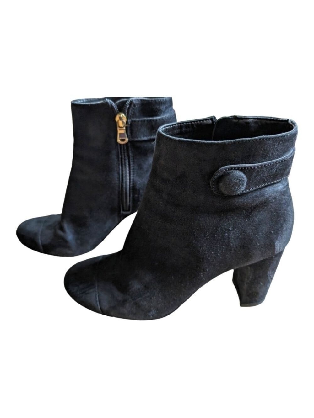 Ann Taylor Size 7.5 Black Suede Imogen Block Heel Zip Up Ankle Bootie Classy